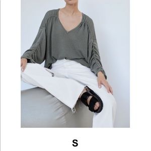 Zara Ruched Knit Olive Sweater / Small / NEW / NWT